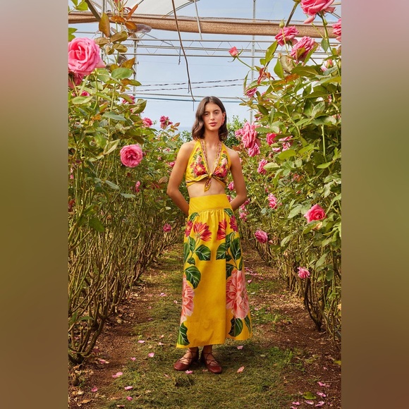 FARM Rio Dresses & Skirts - FARM RIO Yellow Spring Awakening Organic Cotton Midi Skirt